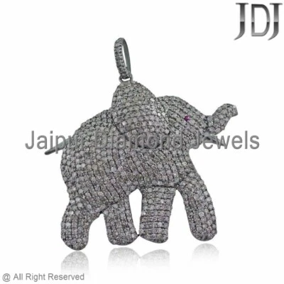 Joyería colgante de cadena de 18" de plata maciza 925 con elefante rubí diamante pavé natural Foto 1 de 4