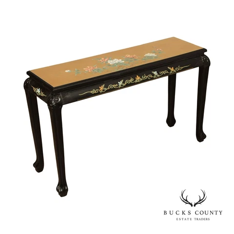 Asian Chinoiserie Lacquered Gold Leaf Console Table Cover