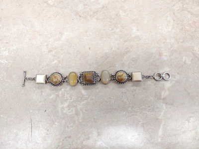 Signed Whitney Kelly WK 925 Carved Tigers Eye Sterling Silver Toggle Bracelet - Image 1 of 4
