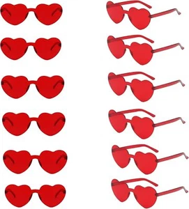 12 Pairs Heart Glasses Colorful Rimless Shaped Sunglasses Love Red - Picture 1 of 7