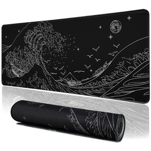 MEWOOCUE® Large Gaming Mouse Pad for Computer,Black Japanese Sea Wave Anime Mous - Picture 1 of 9