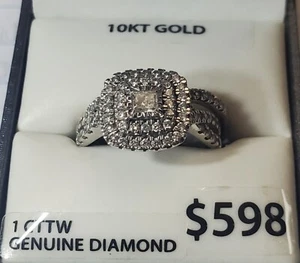 10K White Gold Forever Bride 1CTTW Diamond Cushion Halo Twist Bridal Set Size 7 - Picture 1 of 20
