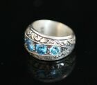 925 Sterling Silver Handmade Authentic Turkish Aqua Marine Ring Size 8-12