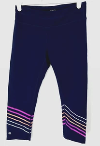 Athleta Girl Leggings Size Large 12 Blue Ankle Stripes Nylon Spandex - Picture 1 of 13