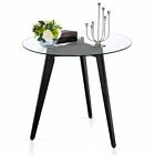 Ivinta Glass Top Dining Table, Round Kitchen Table with Wood Legs for Dinner