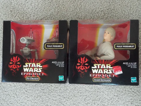 2 Hasbro 1998 Star Wars Episode 1, fuly poseablel, Anakin Skywalker & Pit Droids Cover