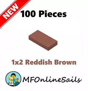 100x Genuine LEGO 1x2 Reddish Brown Tiles -3069b Bulk Smooth Flat Tile - Picture 1 of 4