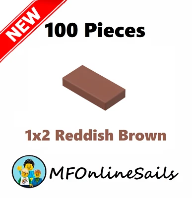 100x Genuine LEGO 1x2 Reddish Brown Tiles -3069b  Bulk Smooth Flat Tile - Image 1 of 4