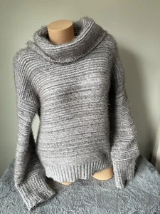 Olive Oak Sweater Womens XL Gray Fuzzy Eyelash Cowl Neck Cuff soft thick 3267 - Picture 1 of 10