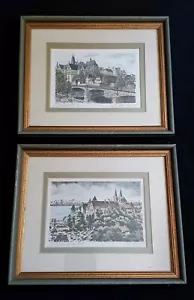 Pair of vintage lithographs Schloss Marburg & Neuchatel, 7 by 8.25 inches - Picture 1 of 12