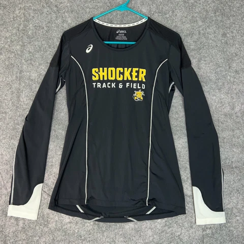 Wichita State Shockers Womens Shirt Medium Asics Black Yellow NCAA Track Run A4 Cover