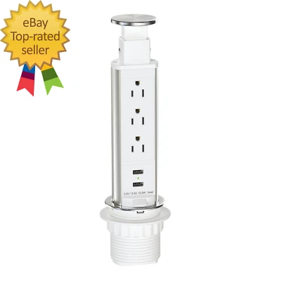 Pop up Outlet for Countertop, Receptacle Power Strip with 3 AC Outlet 2 USB Port - Image 1 of 4