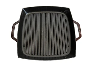 STAUB CAST IRON Grill Pan 13" Square Double Handle #33 Grill Maroon Has a CRACK - Picture 1 of 9