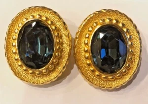 Pendientes de cristal azul ovalados vintage de Christian Dior - Imagen 1 de 3