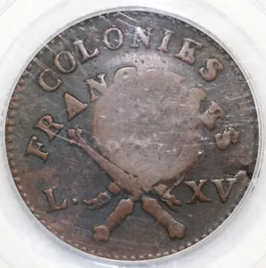 1767-A French Colonies Copper Sou "RF" Counterstamp Vlack 1-A PCGS XF 40 - Picture 1 of 5