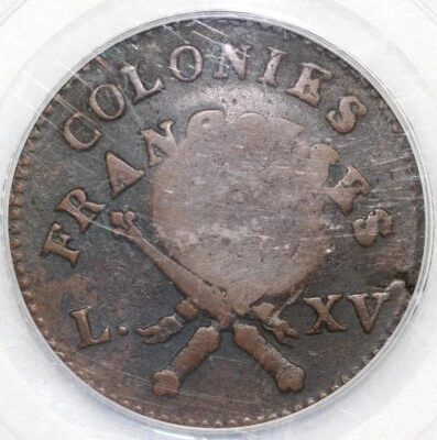 1767-A French Colonies Copper Sou "RF" Counterstamp Vlack 1-A PCGS XF 40 - Image 1 of 4