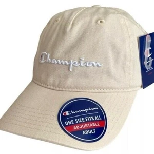 Champion Baseball Cap  Unisex One Size Cream Embroidered Logo Strapback - Picture 1 of 12