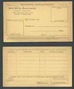 Ca 1910 U.S. OFFICIAL POST OFFICE CARD FORM #1556 TR WHEAT RGSTD PKGE RCPT - Picture 1 of 1