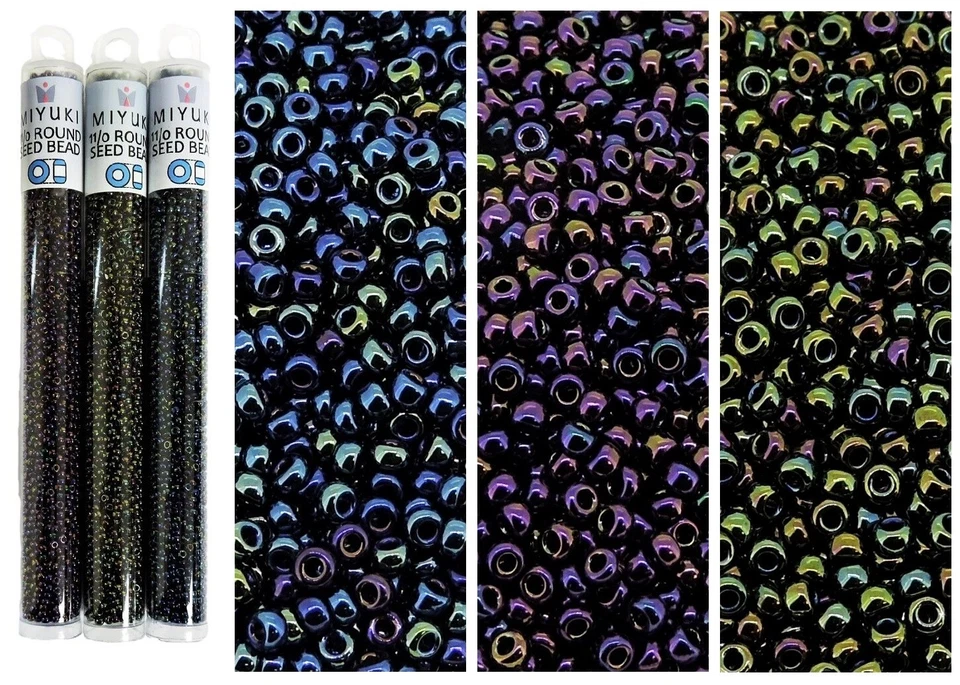 Miyuki Seed Beads Bundle, Size 11/0 Metallic Blue, Green, Purple Iris (24GM x 3) - Image 1 of 4