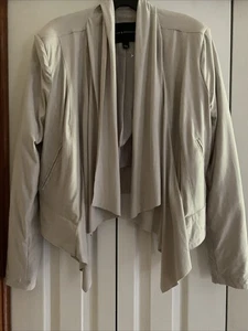 Rock & Republic Ladies Size L Faux Suede Metallic Open Jacket Ivory Draped Front - Picture 1 of 9