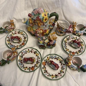 Ceramic Springtime Tea Set, Vtg. Mercuries 1999, Easter Bunny, Rabbit 22 Pieces - Picture 1 of 23