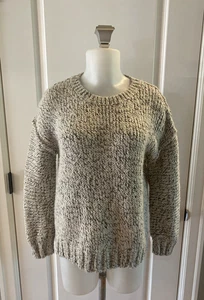 J. Suéter Crew Grueso Tejido Gris Marfil Cuello Redondo Talla S Algodón Lana Alpaca Mujeres - Imagen 1 de 9