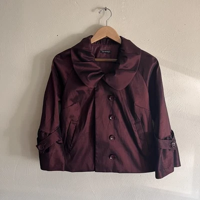 Chaqueta Samuel Dong Talla M Marrón Brillo Tafetán Cuello Acanalado Manga Campana  Foto 1 de 4