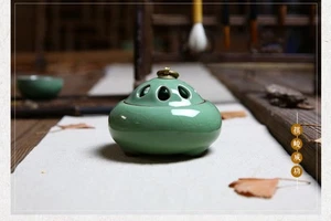 1pc Buddhist Supplies Longquan Celadon Ceramic Ge kiln Kai Pian Incense Burner - Picture 1 of 5