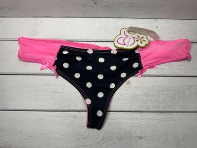 NUEVO CON ETIQUETAS Tanga Jazmín y Jengibre Rosa Encaje Panty Negro con Lunares con Encaje • PEQUEÑA Foto 1 de 4