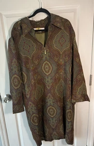 100% Wool Brown & Green Paisley Lined Shirt Dress Sz 18 Anne Crimmins for UMI - Picture 1 of 10