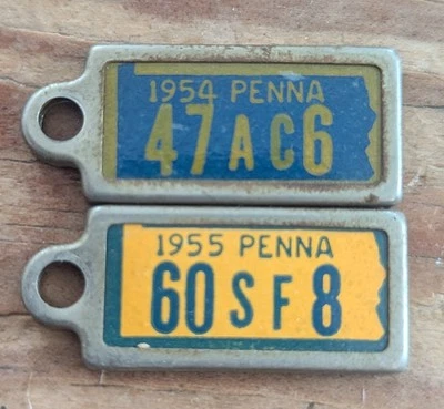 Lot Of 2 Pennsylvania License Plate 1954 1955 Keychain Old Rare Ford Chevy Buick - Image 1 of 2