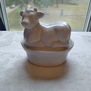 White Ceramic Country Cow Salt/Pate/Butter/Storage Dish Farmhouse Decor - Picture 1 of 9