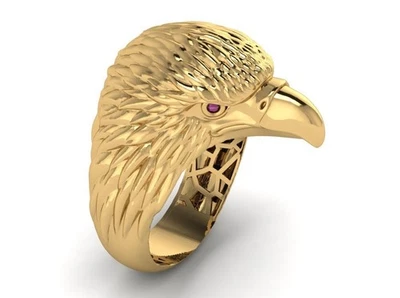 Anillo de águila de oro de 14K para hombre, anillo de motociclista llamativo, anillo de plata 925 maciza Foto 1 de 4