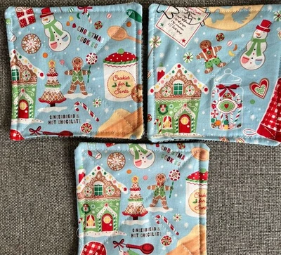 3 Christmas Jar Openers. Handmade Baking Gingerbread. 5” Square  - Image 1 of 4