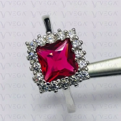 4.20 Carat Princess Cut Natural Ruby and Diamond Halo Ring 950PT Platinum Plated - Image 1 of 4