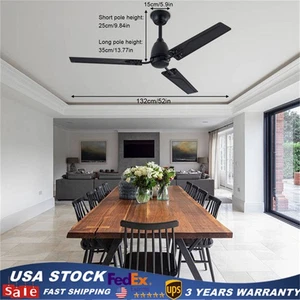52 in Modern Ceiling Fan with Remote Indoor 3 Blades No Light Black Ceiling Fan - Picture 1 of 15