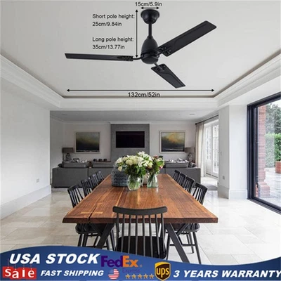 52 in Modern Ceiling Fan with Remote Indoor 3 Blades No Light Black Ceiling Fan  - Image 1 of 4