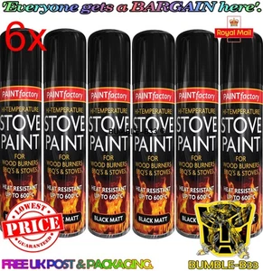 6x Vernice Spray Resistente al Calore Nero Opaco Stufa Vernice Alta Temperatura - 400ml - Foto 1 di 1