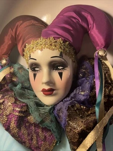 Unique Creations Med Jester Clown Face Mask Wall Hanging Decor Mardi Gras Style - Picture 1 of 8