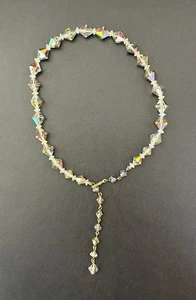 1950s Vintage Aurora Borealis Crystal Necklace with Drop Dangle Accent - Picture 1 of 2