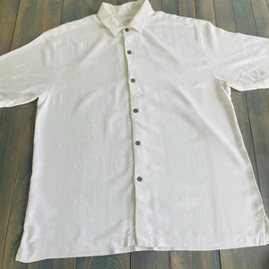 Camicia hawaiana Tommy Bahama beige con righe in bambù e fiori - Uomo Large (MM) - Foto 1 di 8