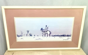 Doc Tate Nevaquaya signierte Kunstlithographie 8x19 Home From the Hunt Native Comanche - Bild 1 von 9