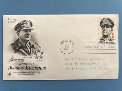 1424 General Douglas MacArthur FDC Art Craft Jan 26, 1971 Norfolk VA - Image 1 of 2