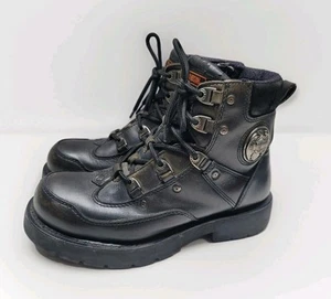Harley Davidson Leather Riding Boots Lace Up Zipper 94011 Men's 9.5 Black Neo 6" - Picture 1 of 13