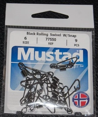 Paquete de 9 Mustad 77550-06 giratorios giratorios con ojo de diamante y gancho en J a presión - talla 6 Foto 1 de 2