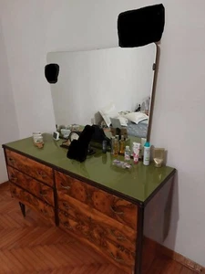 Armadio camera da letto 6 ante legno vintage anni '60 + comodino con specchio - Foto 1 di 5