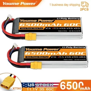 2pcs 11.1V 3S 6500mAh LiPo Battery 60C XT90 for RC Helicopter Quad Truck Car - Picture 1 of 6