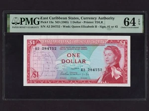 Estados del Caribe Oriental: P-13a, 1 $, 1965 * QEII * Signo 1 * PMG Ch. UNC 64 EPQ * - Imagen 1 de 2