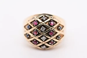 Anillo de diamantes, rubí y zafiro en 14 piezas. / GG, 10,25 gramos, aprox. de 1940  - Imagen 1 de 5