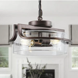 Chandelier Farmhouse Rustic Industrial Pendant Light Fixtures 2-Light ORB Modern - Picture 1 of 6
